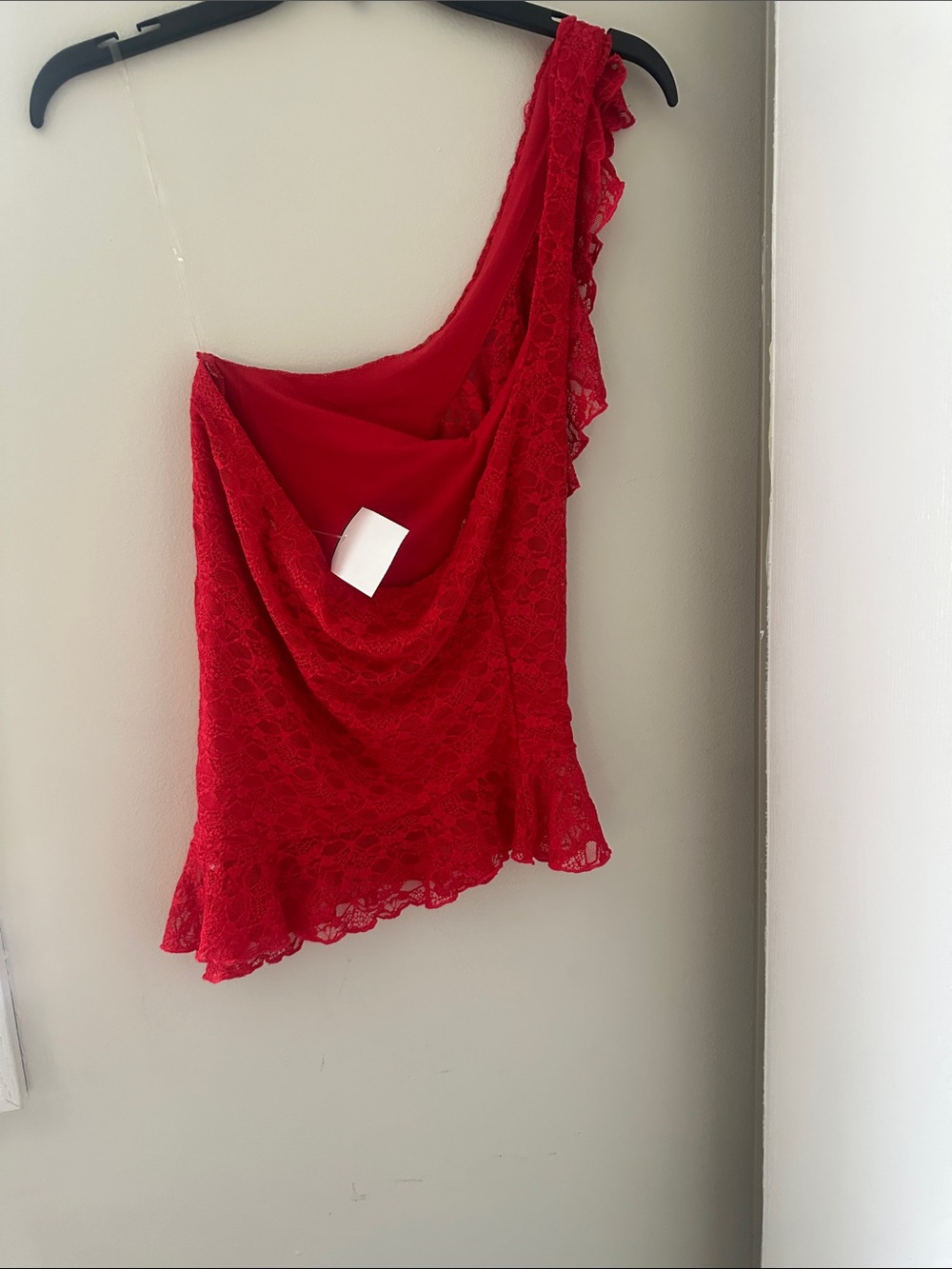 Red One-Shoulder Lace Ruffle Top - Picture 3 of 3